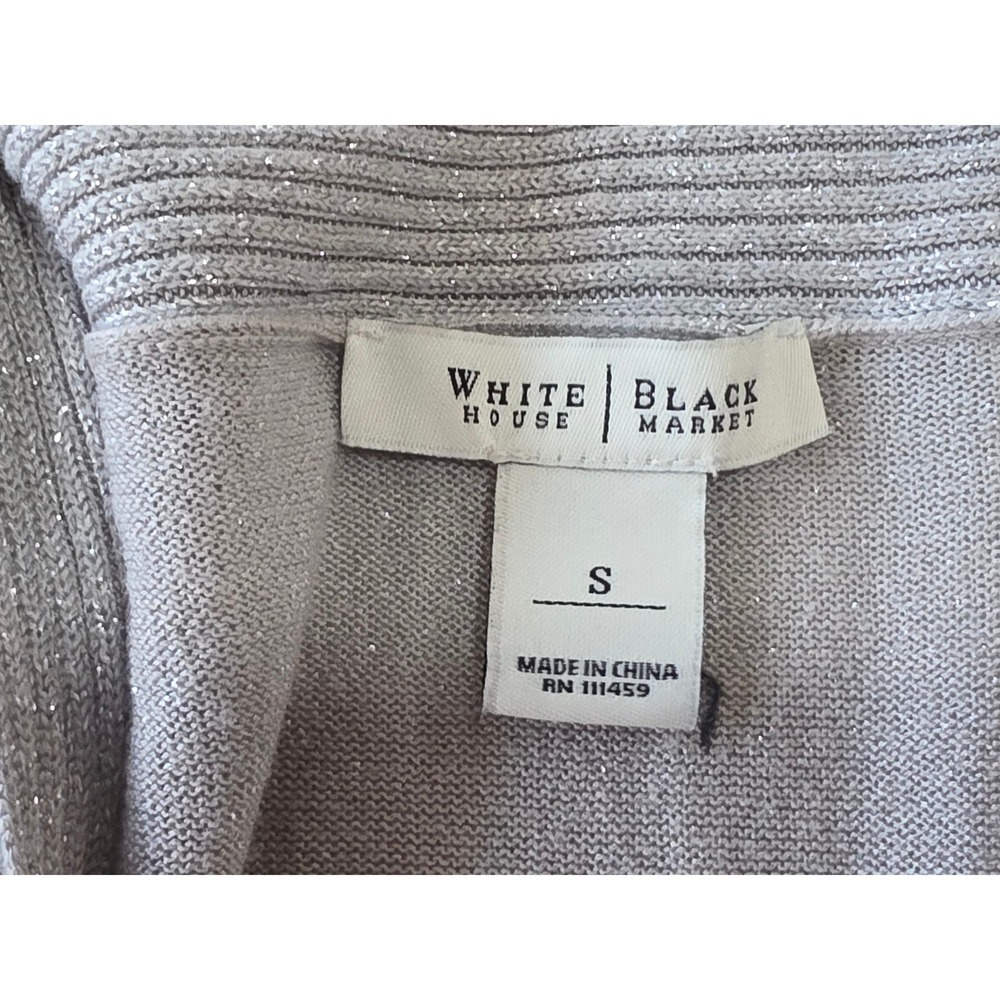 White‎ House Black Market Silver Metallic V-Neck 3/4 Sleeve Knit Top Small - Picture 5 of 6
